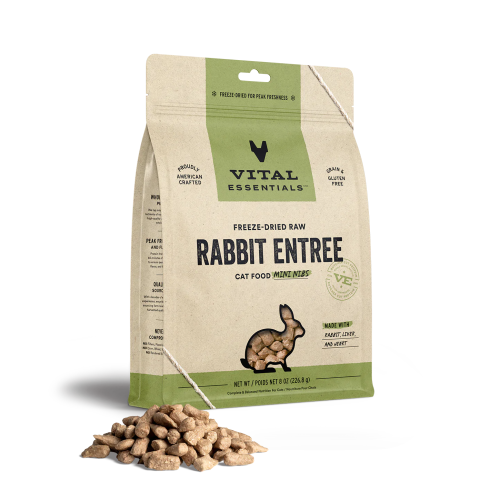 Vital Essentials 12oz [[ 兔粒 ]] Freeze-Dried Raw RABBIT Entree Mini NIBS 凍乾迷你肉粒貓主糧 兔肉粒 {原裝行貨} 690091 (EXP: 2月/2028)